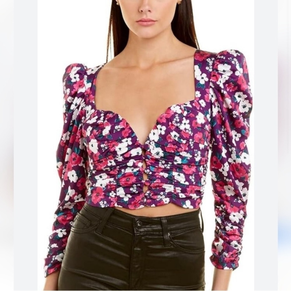 For love & lemons Penny fushia puff sleeve cropped long sleeve blouse X-small